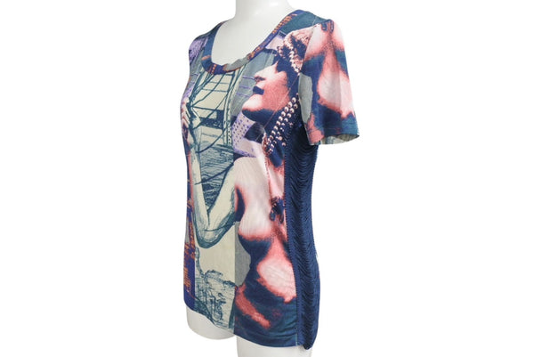 JEAN PAUL GAULTIER JPG Jean Paul Gaultier Paris Power Net Short Sleeve Tops Fringe All Over Pattern Navy Size 40 Good Condition Used 4b001602