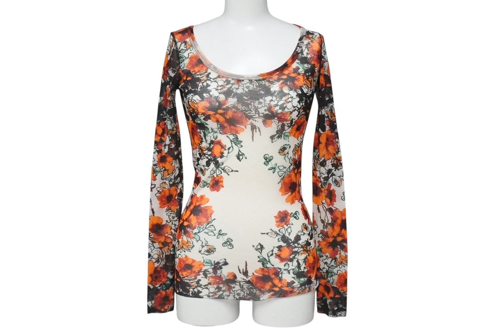 JEAN PAUL GAULTIER SOLEIL Jean Paul Gaultier Soleil Power Net Long Sleeve Tops Sheer Allover Pattern Size S Orange Good Condition Used 4b001603