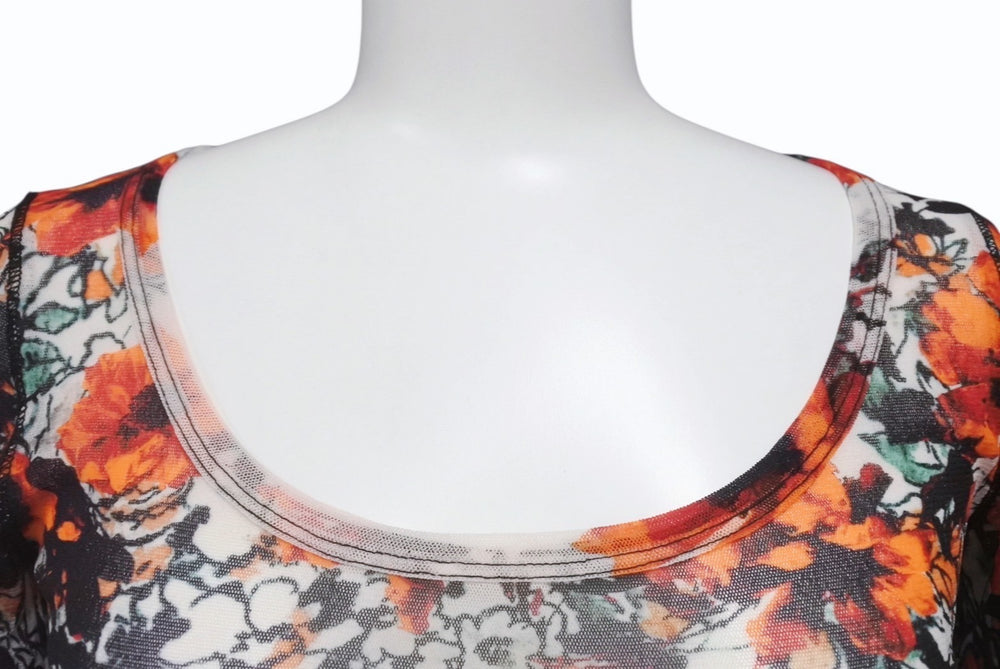 JEAN PAUL GAULTIER SOLEIL ジャンポールゴルチェ ソレイユ パワーネット 長袖トップス シアー 総柄 サイズS オレンジ 美品 中古 4b001603