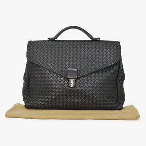 BOTTEGAVENETA ボッテガヴェネタ イントレチャート ビジネスバッグ ブリーフケース 113095 B03055888T ブラック フラップ 美品 中古 4a001606