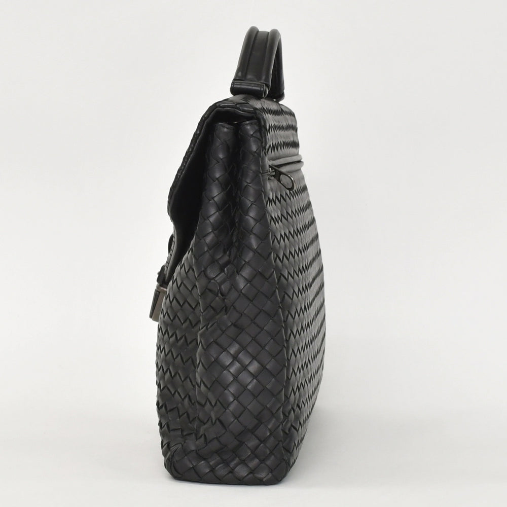 BOTTEGAVENETA ボッテガヴェネタ イントレチャート ビジネスバッグ ブリーフケース 113095 B03055888T ブラック フラップ 美品 中古 4a001606