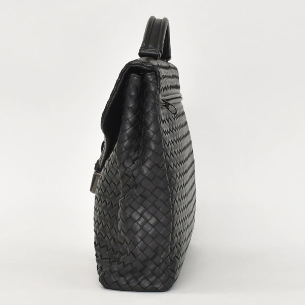 BOTTEGAVENETA ボッテガヴェネタ イントレチャート ビジネスバッグ ブリーフケース 113095 B03055888T ブラック フラップ 美品 中古 4a001606