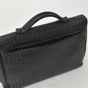 BOTTEGAVENETA ボッテガヴェネタ イントレチャート ビジネスバッグ ブリーフケース 113095 B03055888T ブラック フラップ 美品 中古 4a001606