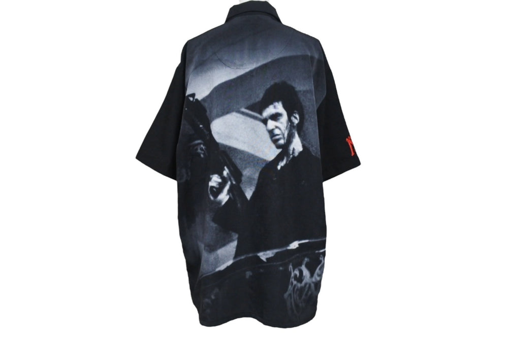 SCARFACE Double-sided print open collar shirt Al Pacino Tony Montana Black White Size M Good Condition Used 4b001606