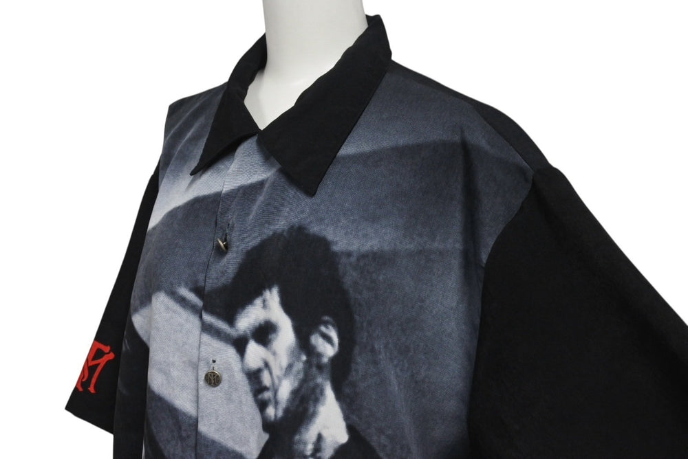 SCARFACE スカーフェイス 両面プリントオープンカラーシャツ アルパチーノ トニーモンタナ ブラック ホワイト サイズM 美品 中古 4b001606
