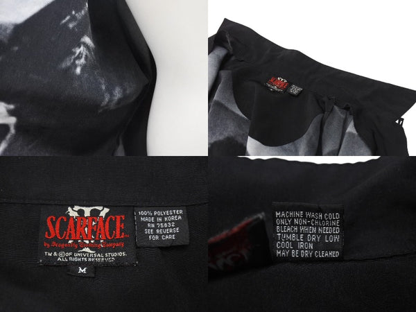 SCARFACE Double-sided print open collar shirt Al Pacino Tony Montana Black White Size M Good Condition Used 4b001606