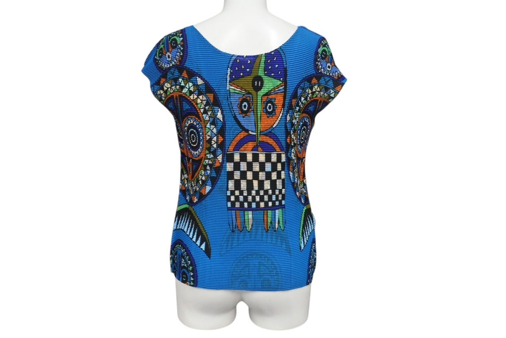 Very good condition me ISSEY MIYAKE pleated cut and sew T-shirt MI53FK377 Blue Orange Green Used 4b001613