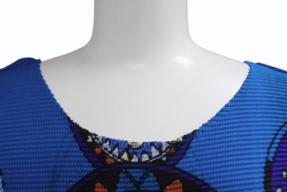 極美品 me ISSEY MIYAKE ミーイッセイ ミヤケ プリーツカットソー Tシャツ MI53FK377 ブルー オレンジ グリーン 中古 4b001613