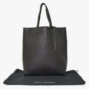 Very Good Condition SAINT LAURENT Saint Laurent Punching Logo Tote Bag Leather Black Black Leather Cut Good Condition Used 4a001616