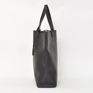 Very Good Condition SAINT LAURENT Saint Laurent Punching Logo Tote Bag Leather Black Black Leather Cut Good Condition Used 4a001616