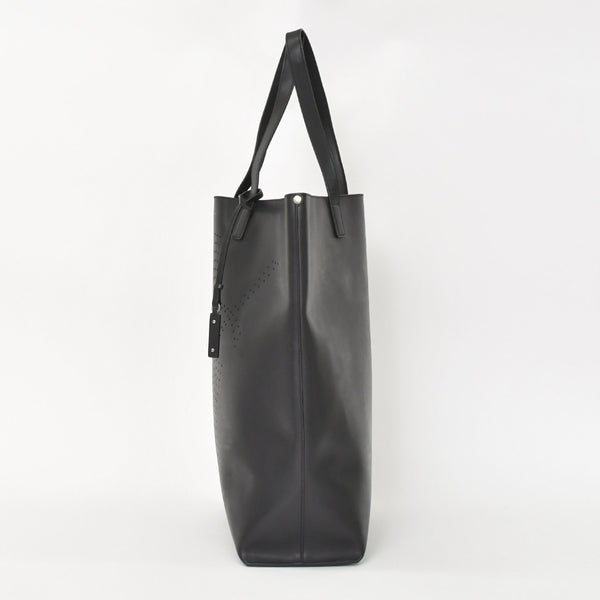 Very Good Condition SAINT LAURENT Saint Laurent Punching Logo Tote Bag Leather Black Black Leather Cut Good Condition Used 4a001616