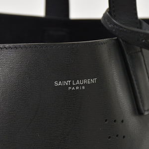 Very Good Condition SAINT LAURENT Saint Laurent Punching Logo Tote Bag Leather Black Black Leather Cut Good Condition Used 4a001616