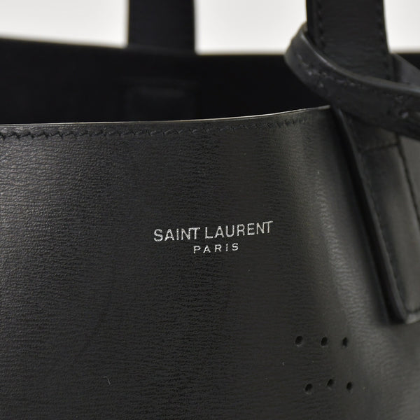 Very Good Condition SAINT LAURENT Saint Laurent Punching Logo Tote Bag Leather Black Black Leather Cut Good Condition Used 4a001616