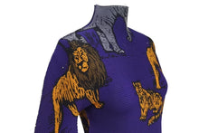 画像をギャラリービューアに読み込む, 極美品 me ISSEY MIYAKE ミー イッセイミヤケ 長袖トップス MI83FJ611 フリーサイズ プリーツ ハイネック パープル アニマル柄 中古 4b001617