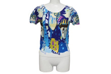 画像をギャラリービューアに読み込む, 極美品 me ISSEY MIYAKE ミー イッセイミヤケ 丸首半袖トップス MI31FK566 フリーサイズ プリーツ ブルー マルチカラー 中古 4b001618