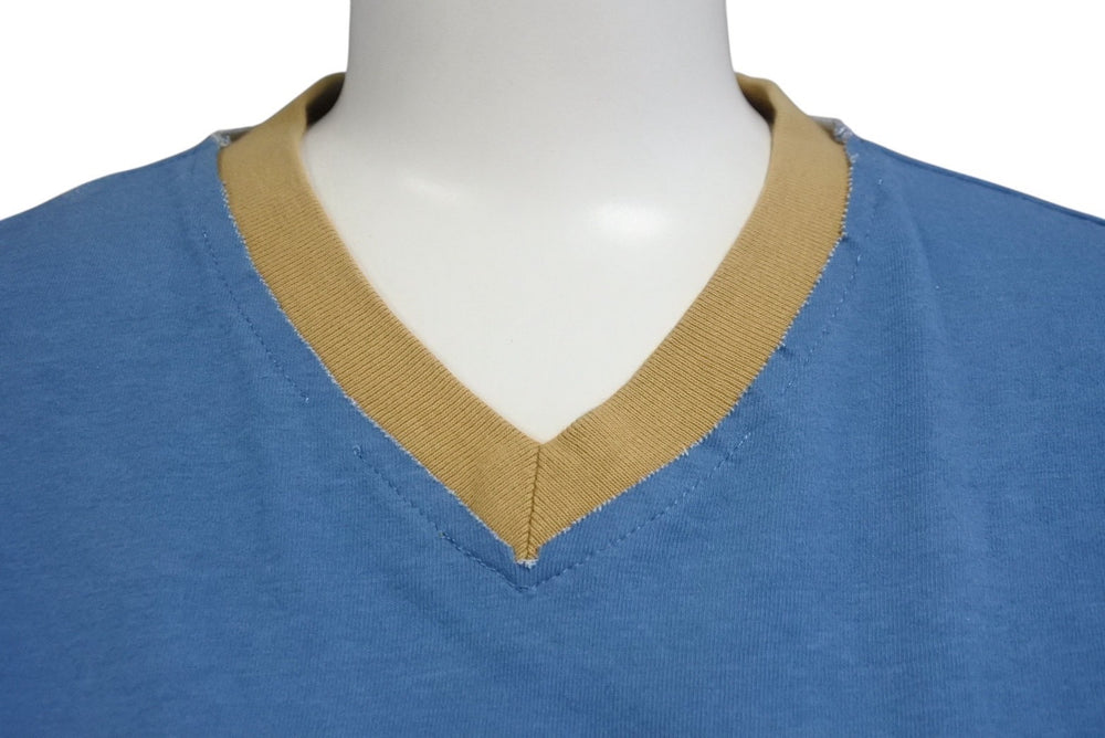 DOLCE&GABBANA Dolce &amp; Gabbana V-neck short-sleeved T-shirt, size 36, GOLDEN SAFARI multi-print, blue, excellent condition, pre-owned. (Item No. 4b001622)