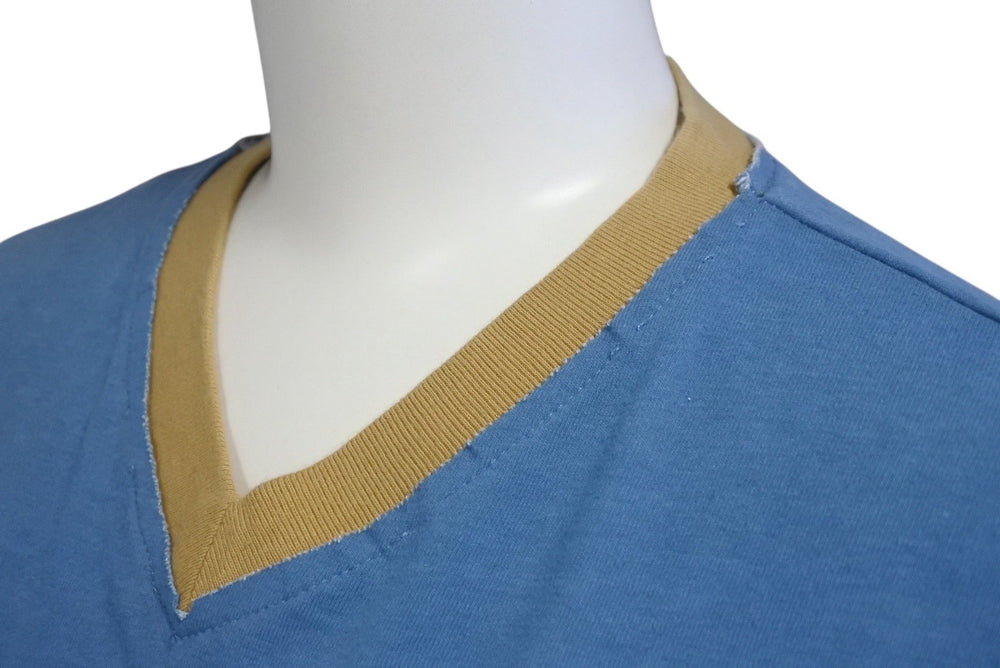 DOLCE&GABBANA Dolce &amp; Gabbana V-neck short-sleeved T-shirt, size 36, GOLDEN SAFARI multi-print, blue, excellent condition, pre-owned. (Item No. 4b001622)