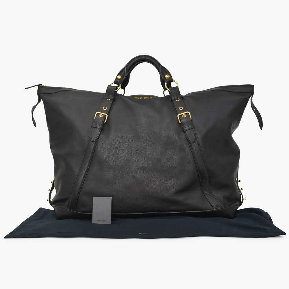 極美品 MIU MIU ミュウミュウ ブラック レザー ハンドバッグ VITRLLO LUX 2WAY ゴールド金具 中古 4a001642