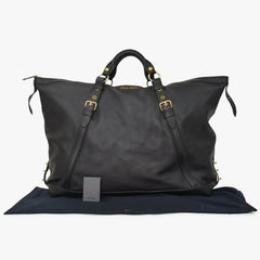 極美品 MIU MIU ミュウミュウ ブラック レザー ハンドバッグ VITRLLO LUX 2WAY ゴールド金具 中古 4a001642