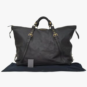 極美品 MIU MIU ミュウミュウ ブラック レザー ハンドバッグ VITRLLO LUX 2WAY ゴールド金具 中古 4a001642