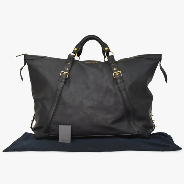 極美品 MIU MIU ミュウミュウ ブラック レザー ハンドバッグ VITRLLO LUX 2WAY ゴールド金具 中古 4a001642