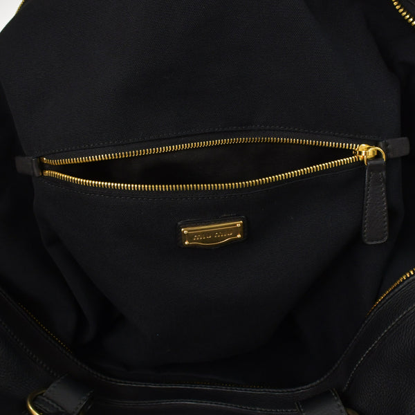 極美品 MIU MIU ミュウミュウ ブラック レザー ハンドバッグ VITRLLO LUX 2WAY ゴールド金具 中古 4a001642
