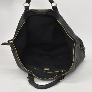 極美品 MIU MIU ミュウミュウ ブラック レザー ハンドバッグ VITRLLO LUX 2WAY ゴールド金具 中古 4a001642
