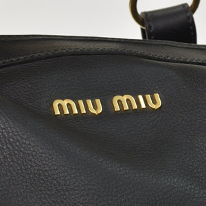 極美品 MIU MIU ミュウミュウ ブラック レザー ハンドバッグ VITRLLO LUX 2WAY ゴールド金具 中古 4a001642