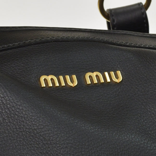 極美品 MIU MIU ミュウミュウ ブラック レザー ハンドバッグ VITRLLO LUX 2WAY ゴールド金具 中古 4a001642