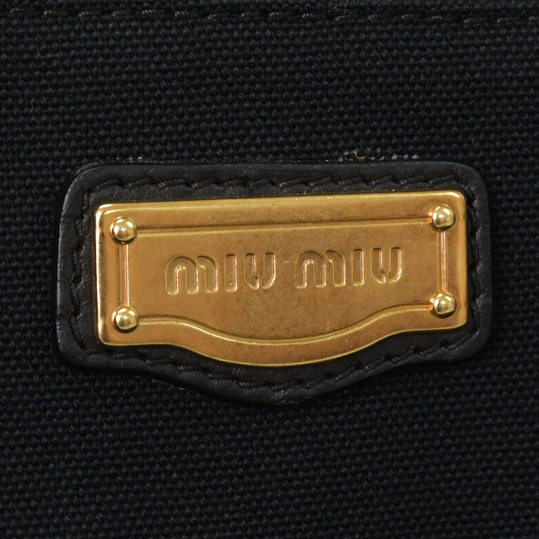 極美品 MIU MIU ミュウミュウ ブラック レザー ハンドバッグ VITRLLO LUX 2WAY ゴールド金具 中古 4a001642