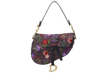 画像をギャラリービューアに読み込む, 極美品 Christian Dior クリスチャンディオール サドルバッグ ワンショルダーバッグ 02-MA-0198 ボタニカル柄 花柄 刺繍 ブラック 中古 4b001649