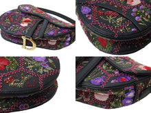 画像をギャラリービューアに読み込む, 極美品 Christian Dior クリスチャンディオール サドルバッグ ワンショルダーバッグ 02-MA-0198 ボタニカル柄 花柄 刺繍 ブラック 中古 4b001649