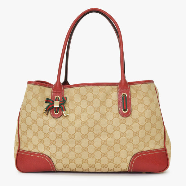 GUCCI Gucci One Shoulder Handbag 163805 2123 GG Canvas Sherry Line Leather Beige Red Good Condition Used 4a001687