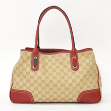 画像をギャラリービューアに読み込む, GUCCI グッチ ワンショルダー ハンドバッグ 163805 2123 GGキャンバス シェリーライン レザー ベージュ レッド 美品 中古 4a001687