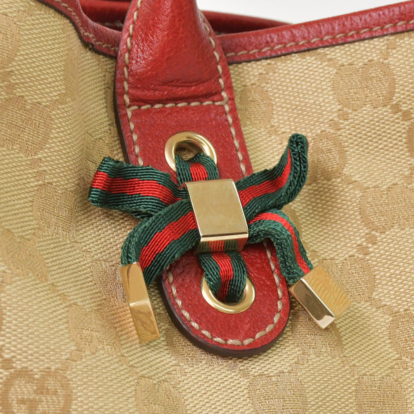 GUCCI Gucci One Shoulder Handbag 163805 2123 GG Canvas Sherry Line Leather Beige Red Good Condition Used 4a001687