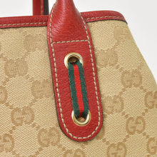 画像をギャラリービューアに読み込む, GUCCI グッチ ワンショルダー ハンドバッグ 163805 2123 GGキャンバス シェリーライン レザー ベージュ レッド 美品 中古 4a001687