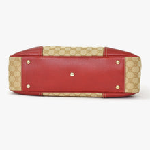 画像をギャラリービューアに読み込む, GUCCI グッチ ワンショルダー ハンドバッグ 163805 2123 GGキャンバス シェリーライン レザー ベージュ レッド 美品 中古 4a001687