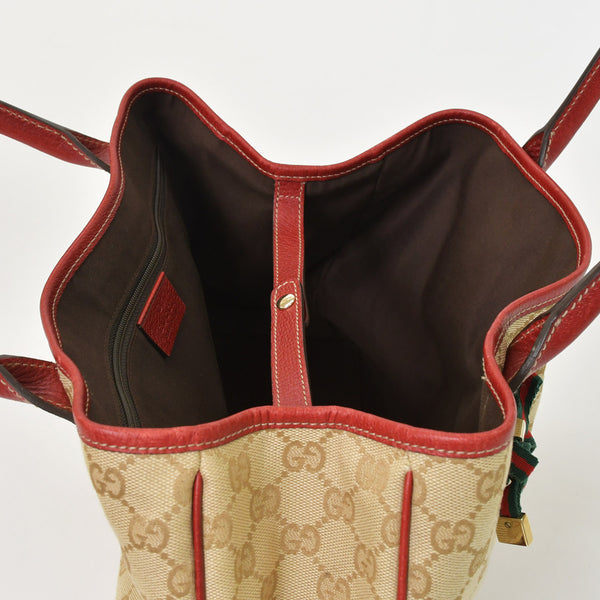 GUCCI Gucci One Shoulder Handbag 163805 2123 GG Canvas Sherry Line Leather Beige Red Good Condition Used 4a001687