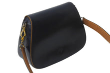 画像をギャラリービューアに読み込む, PRADA プラダ ショルダーバッグ 斜め掛けバッグ ロゴ イタリア製 レザー ブラック ブラウン ゴールド金具 美品 中古 4b001706