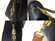 画像をギャラリービューアに読み込む, PRADA プラダ ショルダーバッグ 斜め掛けバッグ ロゴ イタリア製 レザー ブラック ブラウン ゴールド金具 美品 中古 4b001706