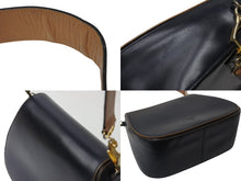 画像をギャラリービューアに読み込む, PRADA プラダ ショルダーバッグ 斜め掛けバッグ ロゴ イタリア製 レザー ブラック ブラウン ゴールド金具 美品 中古 4b001706
