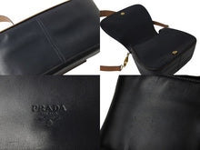 画像をギャラリービューアに読み込む, PRADA プラダ ショルダーバッグ 斜め掛けバッグ ロゴ イタリア製 レザー ブラック ブラウン ゴールド金具 美品 中古 4b001706
