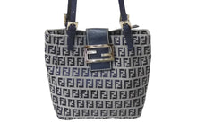 画像をギャラリービューアに読み込む, FENDI フェンディ マンマバケット トートバッグ ハンドバッグ ズッキーノ ネイビー コットンキャンバス シルバー金具 中古 4b001755