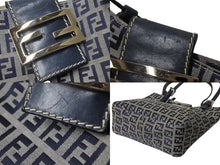 画像をギャラリービューアに読み込む, FENDI フェンディ マンマバケット トートバッグ ハンドバッグ ズッキーノ ネイビー コットンキャンバス シルバー金具 中古 4b001755