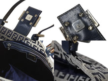 画像をギャラリービューアに読み込む, FENDI フェンディ マンマバケット トートバッグ ハンドバッグ ズッキーノ ネイビー コットンキャンバス シルバー金具 中古 4b001755