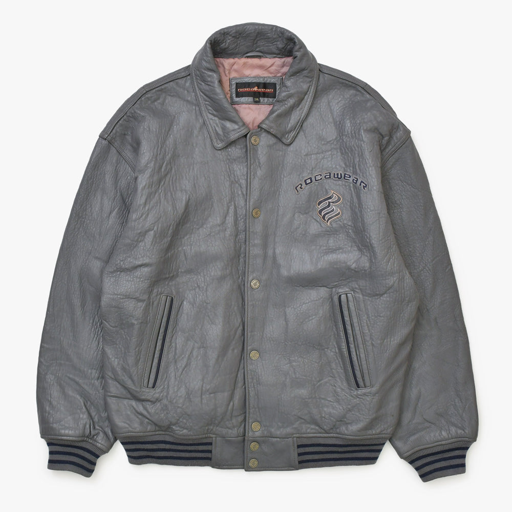 RocaweaR ロカウェア ヴィンテージレザージャケット グレー XXLサイズ 本革 スタジャン 良品 中古 4a001768