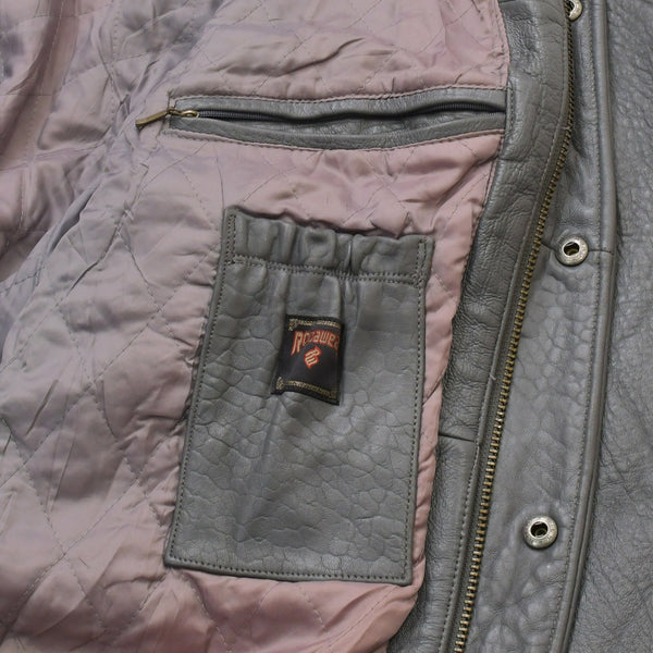 RocaweaR Vintage Leather Jacket Gray XXL Size Genuine Leather Stadium Jacket Good Used 4a001768