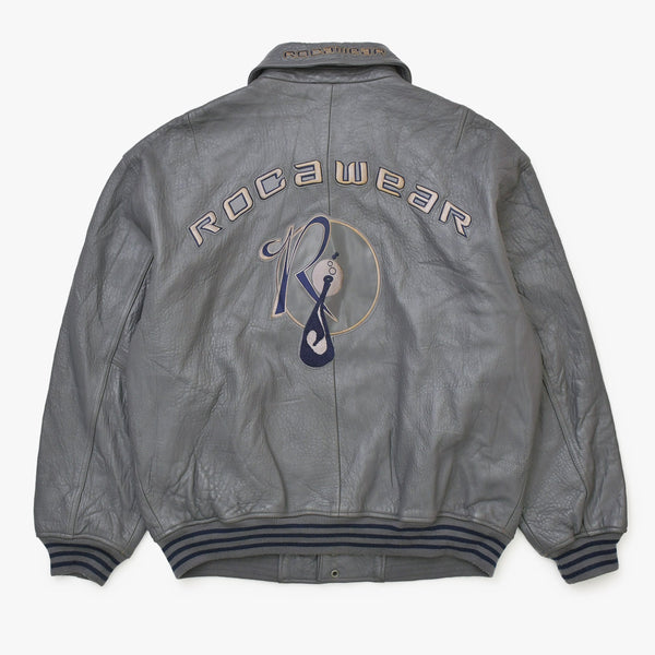 RocaweaR Vintage Leather Jacket Gray XXL Size Genuine Leather Stadium Jacket Good Used 4a001768
