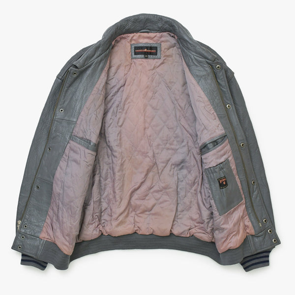 RocaweaR Vintage Leather Jacket Gray XXL Size Genuine Leather Stadium Jacket Good Used 4a001768