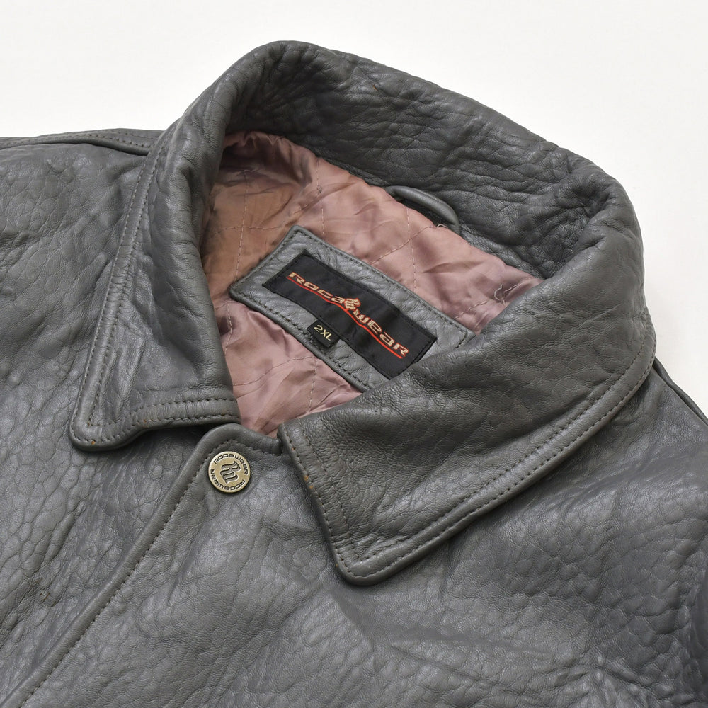 RocaweaR ロカウェア ヴィンテージレザージャケット グレー XXLサイズ 本革 スタジャン 良品 中古 4a001768